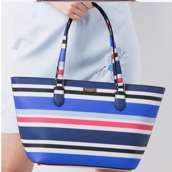 •KATE SPADE•RED/WHITE/BLUE/BLACK STRIPED LAUREL WAY DALLY MEDIUM ZIP TOP TOTE